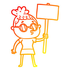 warm gradient line drawing cartoon woman wearing glasses