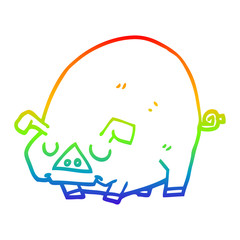 rainbow gradient line drawing cartoon fat pig