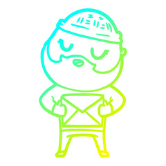 cold gradient line drawing cartoon man with beard