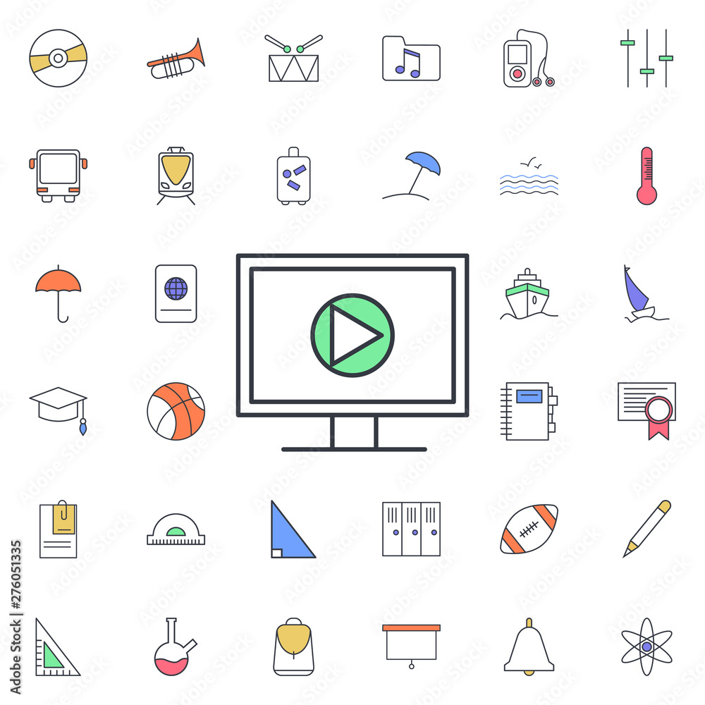 Aufkleber media player on the monitor icon. universal set of web for website design and development, app devel