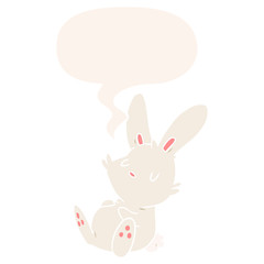 cute cartoon rabbit sleeping and speech bubble in retro style