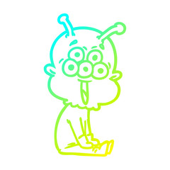 cold gradient line drawing happy cartoon alien