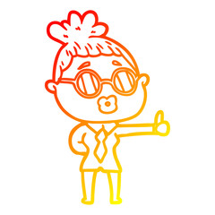 warm gradient line drawing cartoon woman wearing spectacles