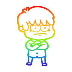 rainbow gradient line drawing annoyed cartoon boy
