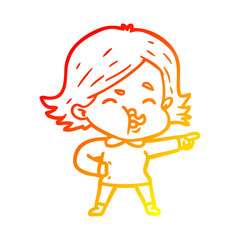 warm gradient line drawing cartoon girl pulling face