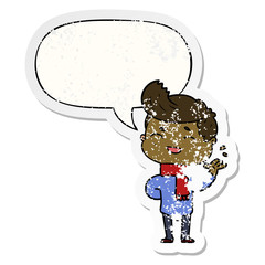 cartoon man laughing and speech bubble distressed sticker