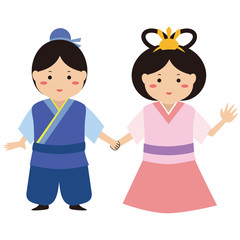 七夕　織姫と彦星　白バック