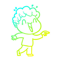 cold gradient line drawing cartoon happy man