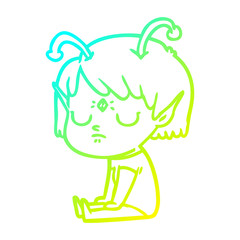 cold gradient line drawing cartoon alien girl