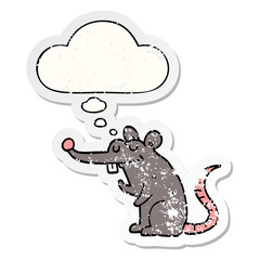 cartoon rat and thought bubble as a distressed worn sticker