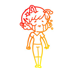 warm gradient line drawing cartoon crying alien girl