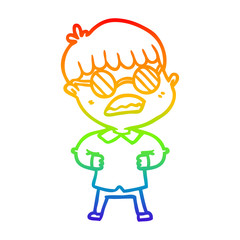 rainbow gradient line drawing cartoon boy wearing spectacles