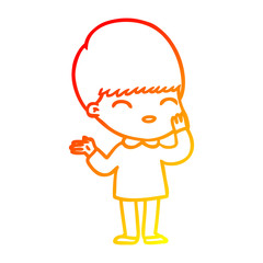 warm gradient line drawing happy cartoon boy