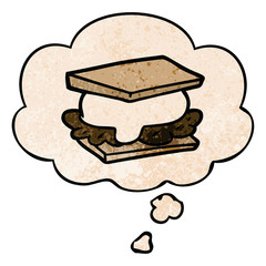 smore cartoon and thought bubble in grunge texture pattern style