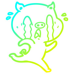 cold gradient line drawing crying pig cartoon