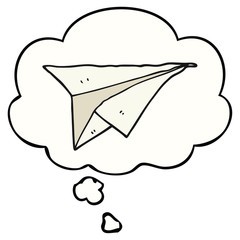 cartoon paper airplane and thought bubble