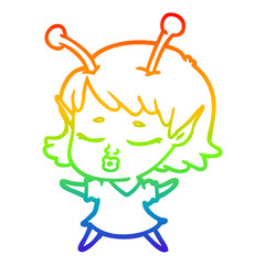 rainbow gradient line drawing cute alien girl cartoon