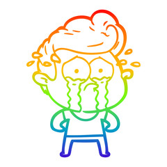 rainbow gradient line drawing cartoon crying man