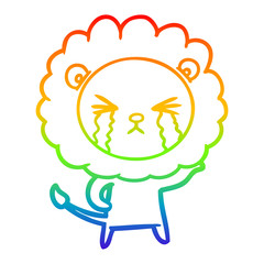 rainbow gradient line drawing cartoon crying lion