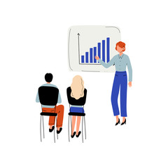 Businessman Doing Presentation to Group of People, Training of Office Staff, Teamwork, Business Meeting Vector Illustration