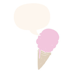 cartoon ice cream and speech bubble in retro style