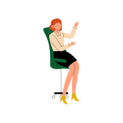 Businesswoman Sitting in Office Chair, Secretary, Personal Assistant, Professional Young Woman Working in Office Vector Illustration