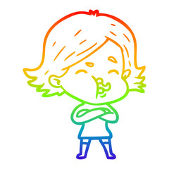 rainbow gradient line drawing cartoon girl pulling face