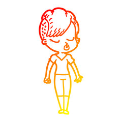 warm gradient line drawing cartoon pretty hipster girl