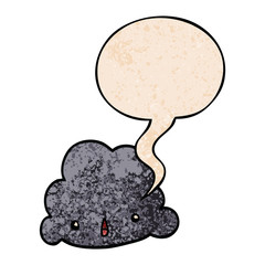 cartoon cloud and speech bubble in retro texture style