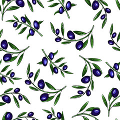 Seamless vector pattern olives and olive branch