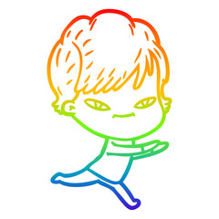 rainbow gradient line drawing cartoon happy woman