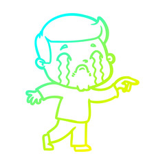 cold gradient line drawing cartoon man crying
