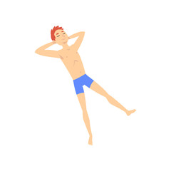 Teenage Boy Sunbathing, Happy Child on Summer Vacation Vector Illustration