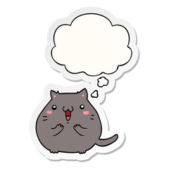 happy cartoon cat and thought bubble as a printed sticker