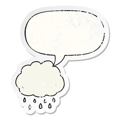 cartoon rain cloud and speech bubble distressed sticker