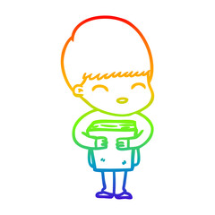 rainbow gradient line drawing happy cartoon boy