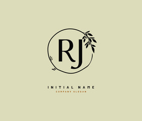 R J RJ Beauty vector initial logo, handwriting logo of initial signature, wedding, fashion, jewerly, boutique, floral and botanical with creative template for any company or business.