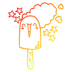 warm gradient line drawing cute cartoon ice lolly