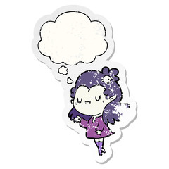 cartoon vampire and thought bubble as a distressed worn sticker