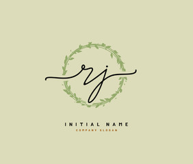 R J RJ Beauty vector initial logo, handwriting logo of initial signature, wedding, fashion, jewerly, boutique, floral and botanical with creative template for any company or business.