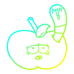 cold gradient line drawing cartoon worm in apple