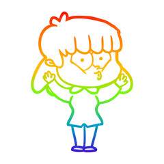 rainbow gradient line drawing cartoon whistling girl