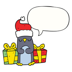 cute christmas penguin and speech bubble