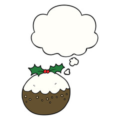 cartoon christmas pudding and thought bubble