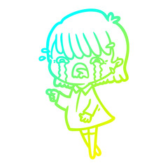 cold gradient line drawing cartoon girl crying
