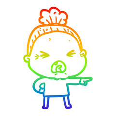 rainbow gradient line drawing cartoon angry old woman