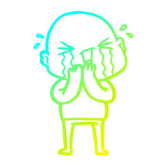 cold gradient line drawing cartoon crying bald man