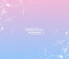 Abstract Pink White Polygonal Space Background with Connecting Dots and Lines. Geometric Polygonal background molecule and communication. Concept of science, chemistry, biology, medicine, technology.