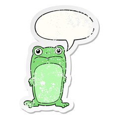 cartoon staring frog and speech bubble distressed sticker