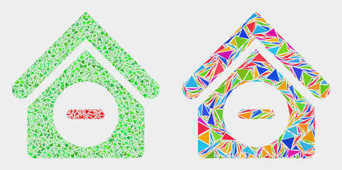 Forbidden house collage icon of triangle elements which have variable sizes and shapes and colors. Geometric abstract vector design concept of forbidden house.